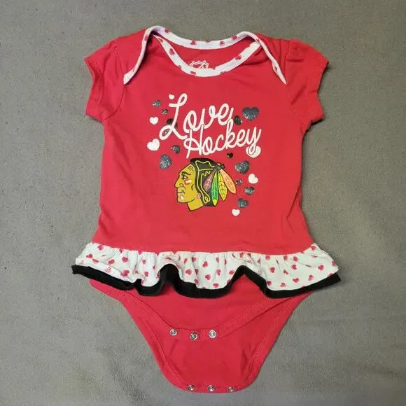 Chicago Blackhawks Shirt Bodysuit NHL Shirt Baby Girl 18 Months Rufflles - Picture 1 of 7